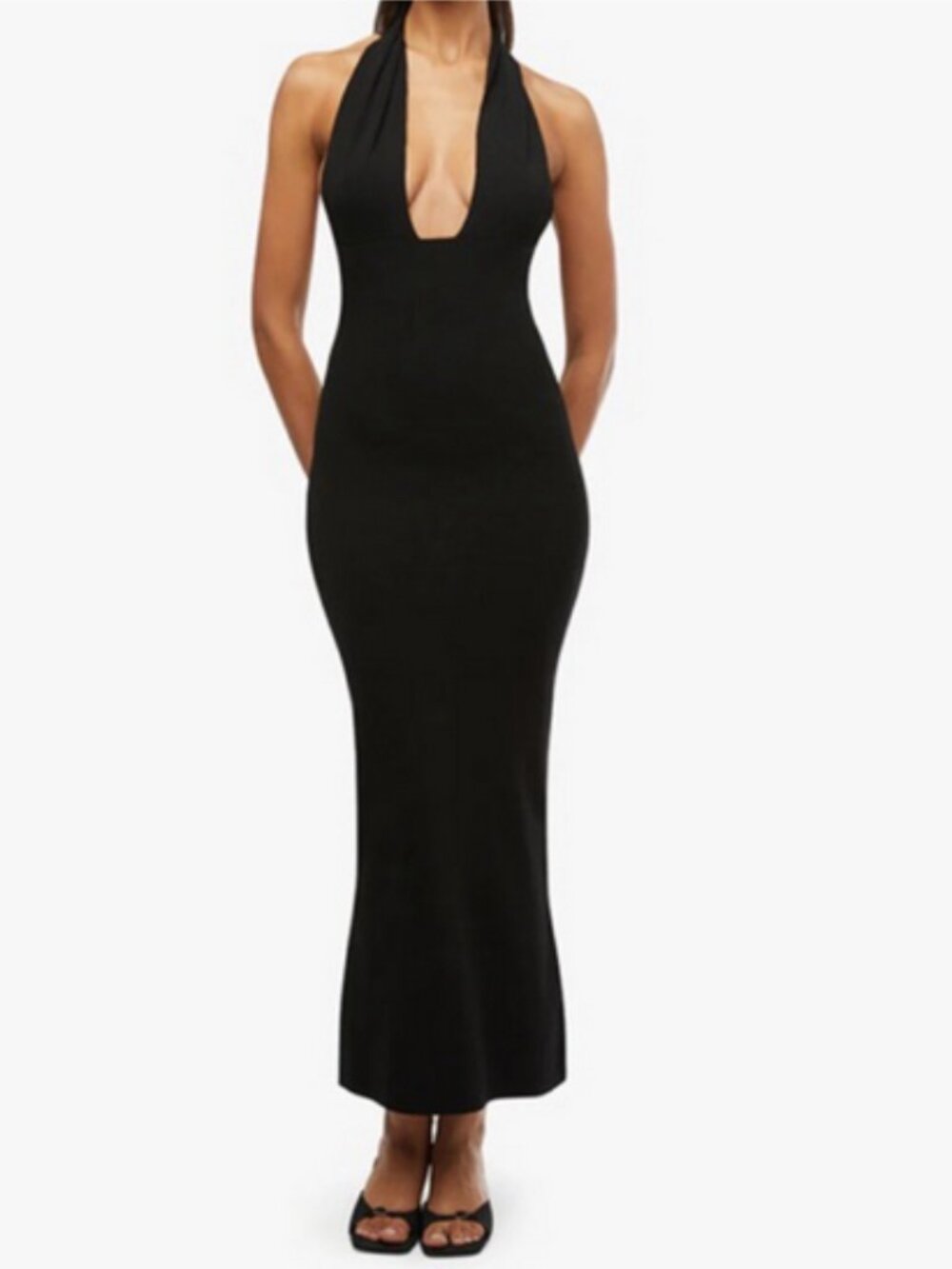 New! WeWoreWhat Black Halter Midi Rib Knit Dress